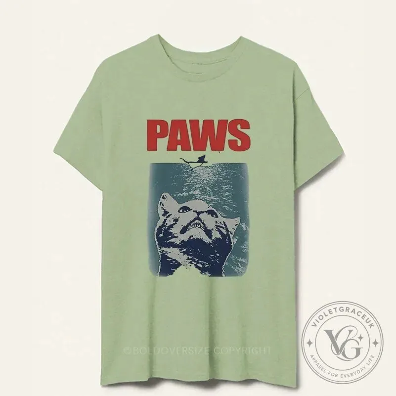 Funny Jaws Movie Parody Cat Paws Vintage Style T-Shirt