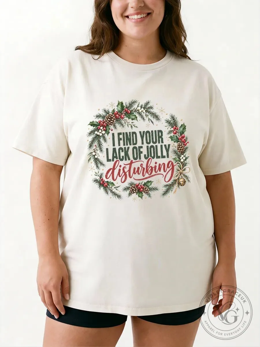I Find Your Lack of Jolly Disturbing Christmas Wreath Graphic T-Shirt