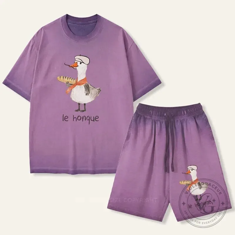 Le Honque French Goose Gradient Washed T-Shirt and Shorts Set