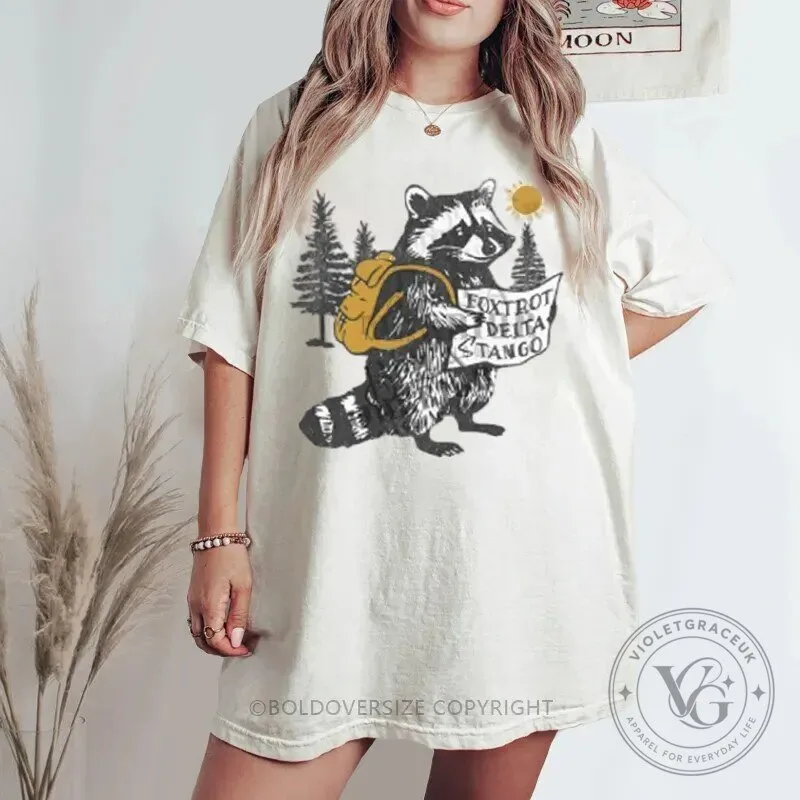Vintage Foxtrot Delta Tango Raccoon Hiking Camping T-Shirt
