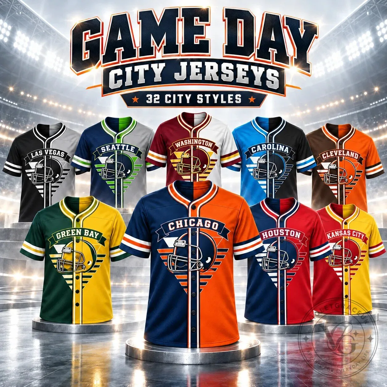 Game Day City Jerseys Football Helmet Split Color Fan Apparel