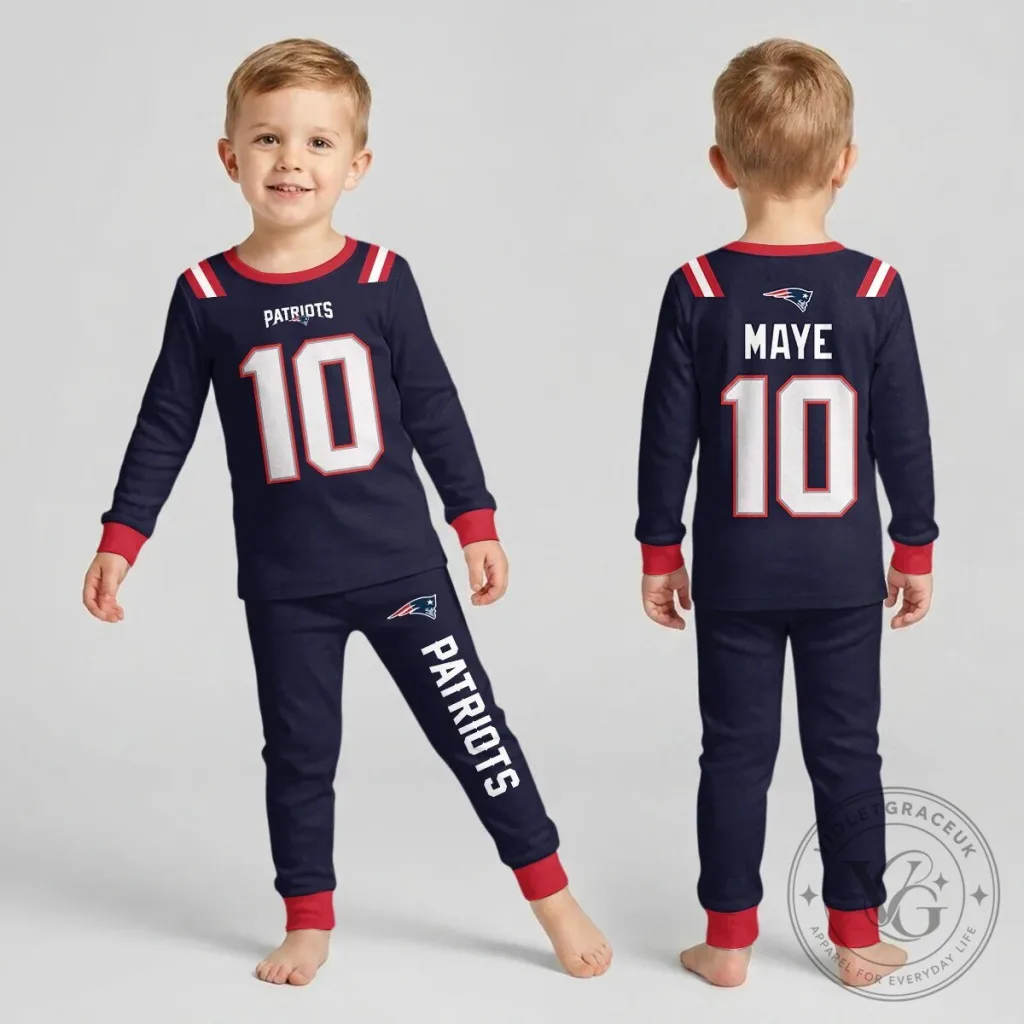 New England Patriots Mac Jones Number 10 Football Team Pajamas Set New England Patriots Mac Jones Number 10 Football Team Pajamas Set