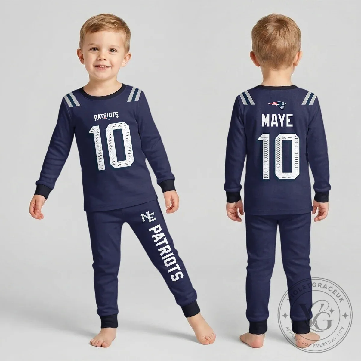 New England Patriots Mac Jones Number 10 Football Team Pajamas Set 18 New England Patriots Mac Jones Number 10 Football Team Pajamas Set