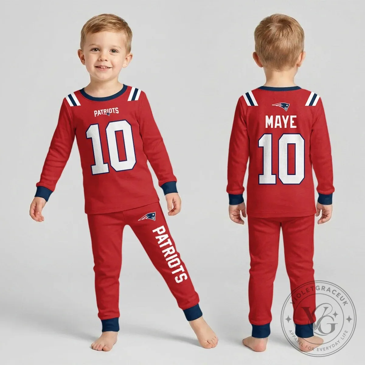 New England Patriots Mac Jones Number 10 Football Team Pajamas Set 19 New England Patriots Mac Jones Number 10 Football Team Pajamas Set