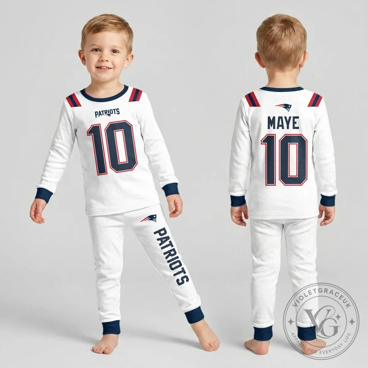 New England Patriots Mac Jones Number 10 Football Team Pajamas Set 20 New England Patriots Mac Jones Number 10 Football Team Pajamas Set
