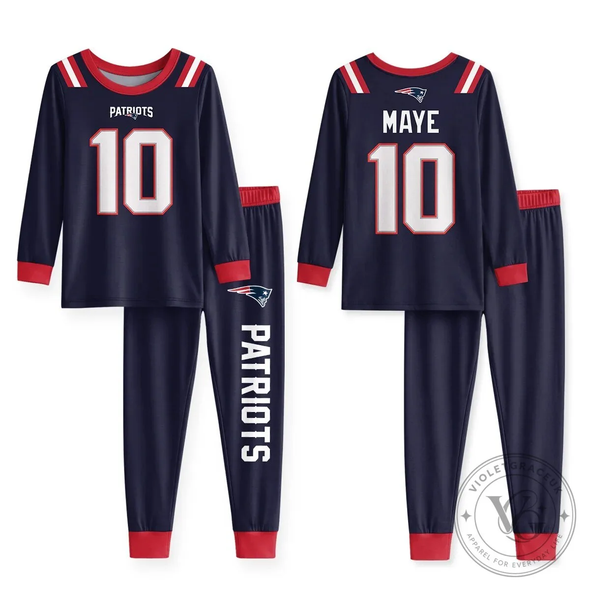 New England Patriots Mac Jones Number 10 Football Team Pajamas Set 21 New England Patriots Mac Jones Number 10 Football Team Pajamas Set