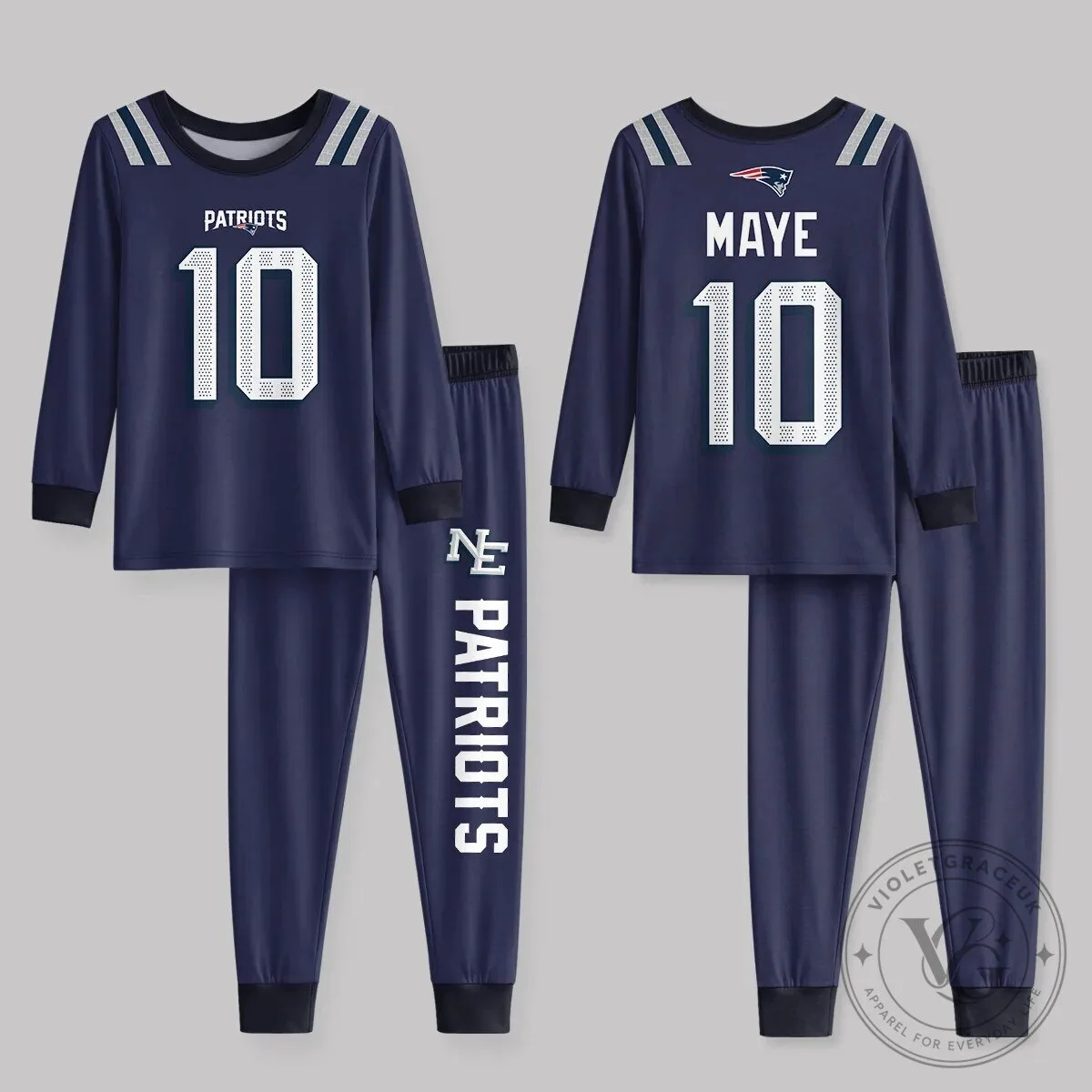 New England Patriots Mac Jones Number 10 Football Team Pajamas Set 22 New England Patriots Mac Jones Number 10 Football Team Pajamas Set