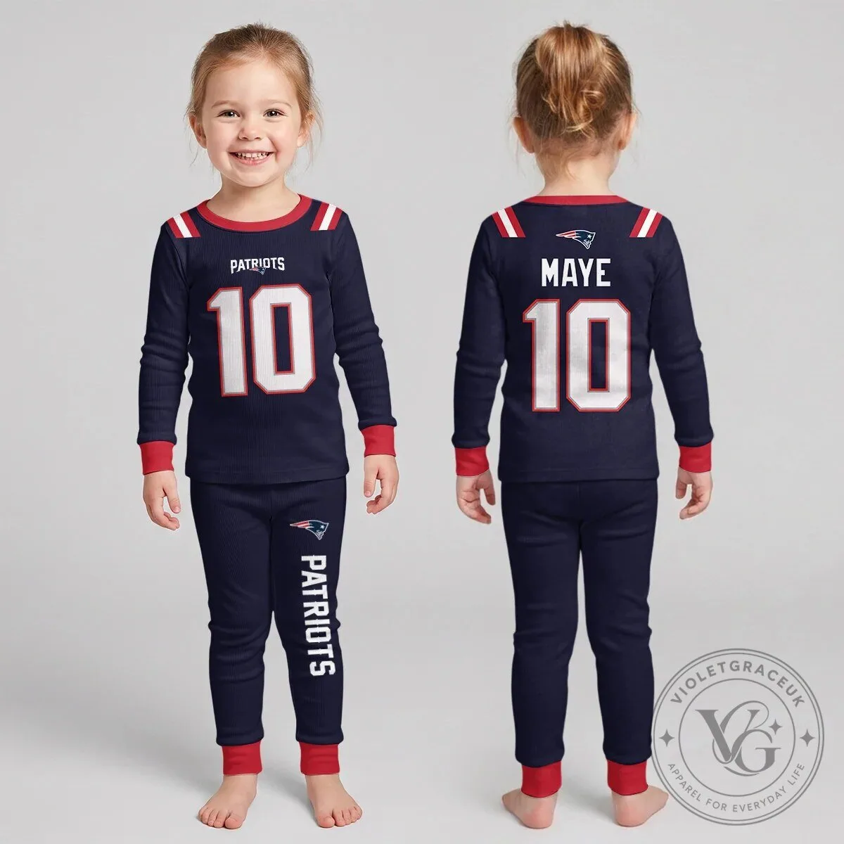 New England Patriots Mac Jones Number 10 Football Team Pajamas Set 25 New England Patriots Mac Jones Number 10 Football Team Pajamas Set