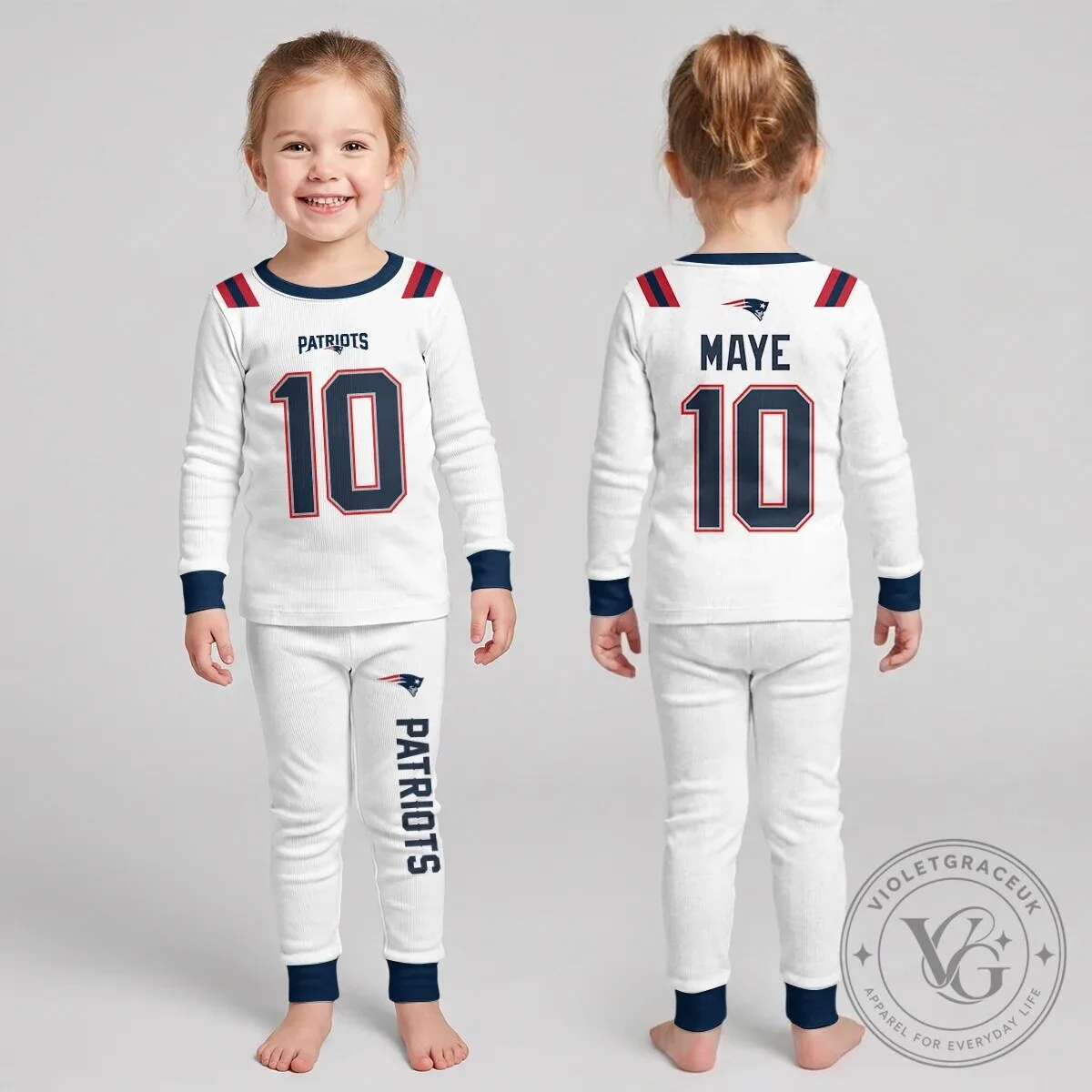 New England Patriots Mac Jones Number 10 Football Team Pajamas Set 28 New England Patriots Mac Jones Number 10 Football Team Pajamas Set