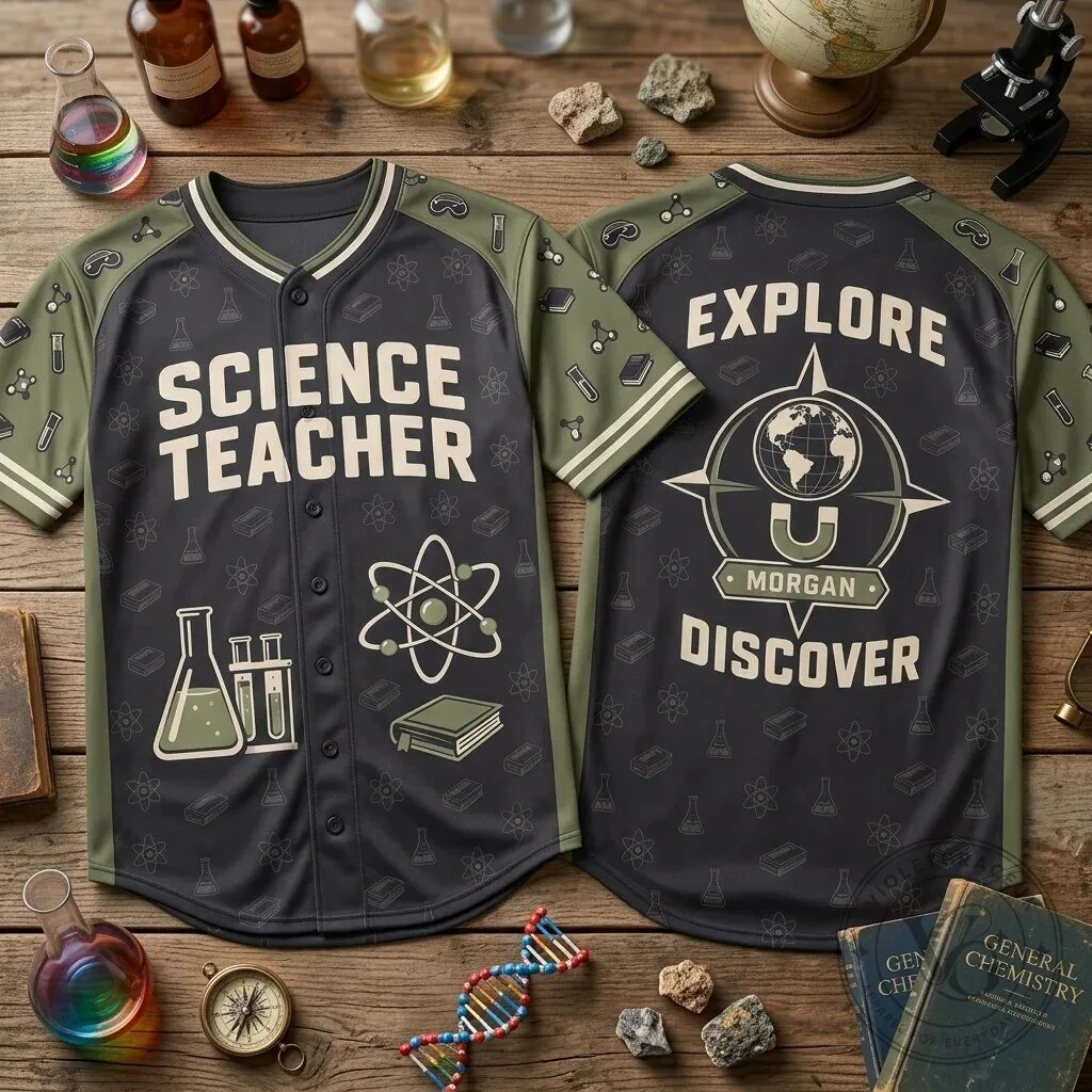 Science Teacher Personalized Baseball Jersey - Explore Discover Custom Name Shirt 8 Science Teacher Personalized Baseball Jersey - Explore Discover Custom Name Shirt