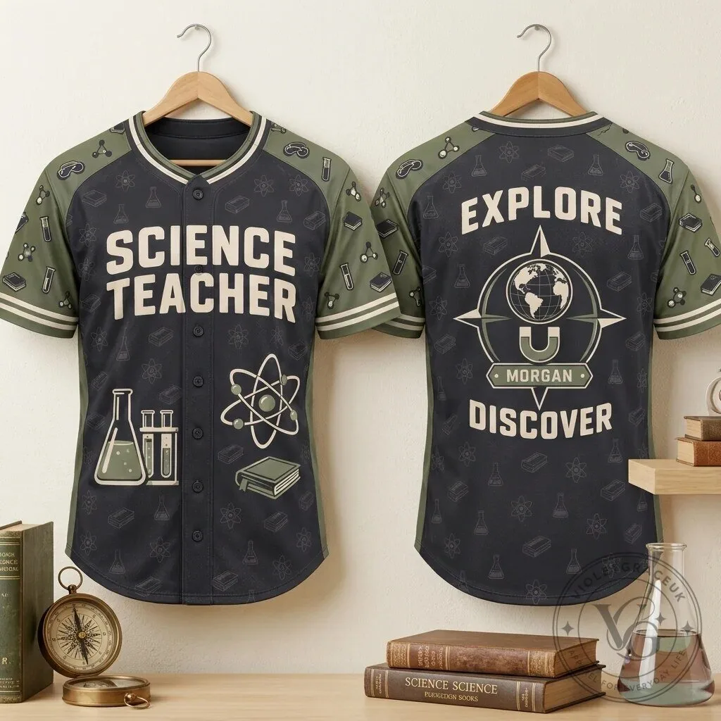 Science Teacher Personalized Baseball Jersey - Explore Discover Custom Name Shirt 9 Science Teacher Personalized Baseball Jersey - Explore Discover Custom Name Shirt