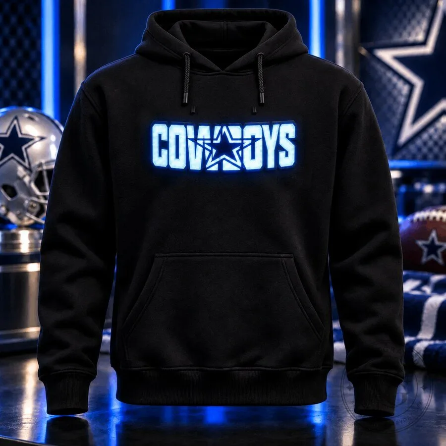 Dallas Cowboys Football Team Logo Illuminated Black Hoodie for Men and Women