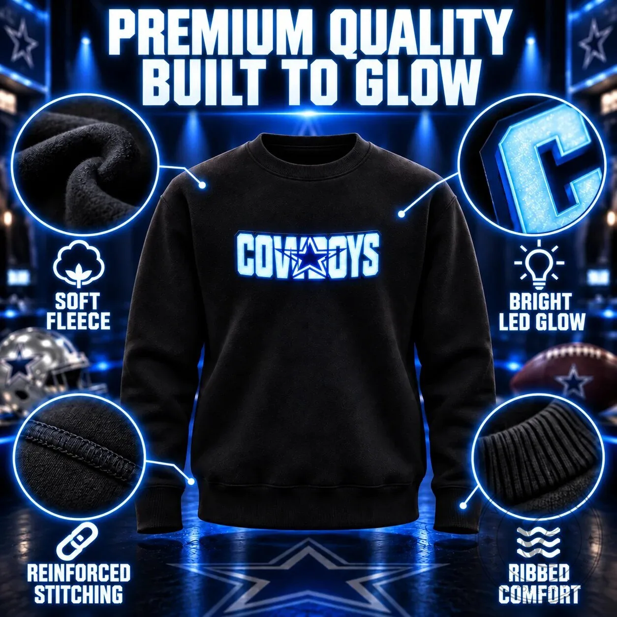 Dallas Cowboys Football Team Logo Illuminated Black Hoodie for Men and Women 51 Dallas Cowboys Football Team Logo Illuminated Black Hoodie for Men and Women