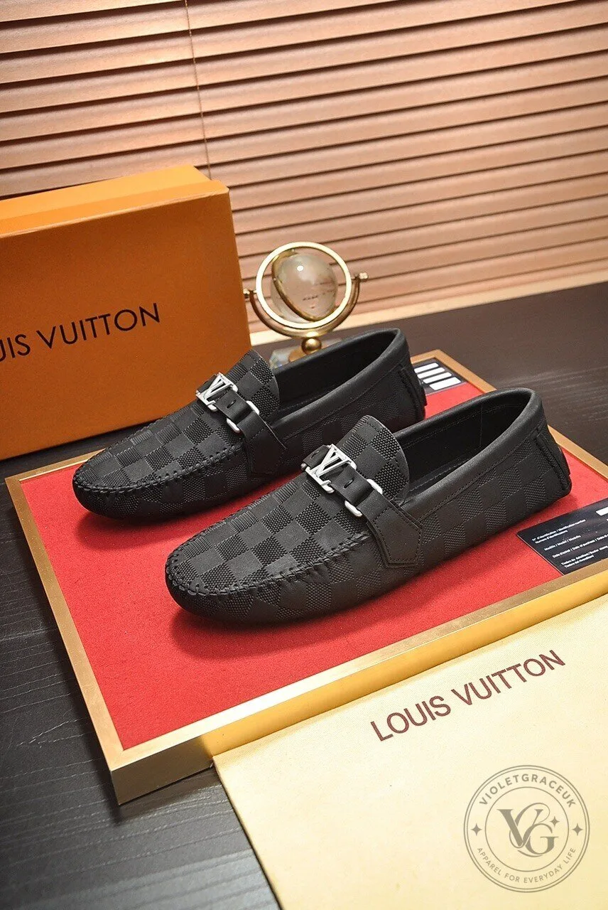 Louis Vuitton Black Damier Checkered Pattern Loafers for Men 7 Louis Vuitton Black Damier Checkered Pattern Loafers for Men