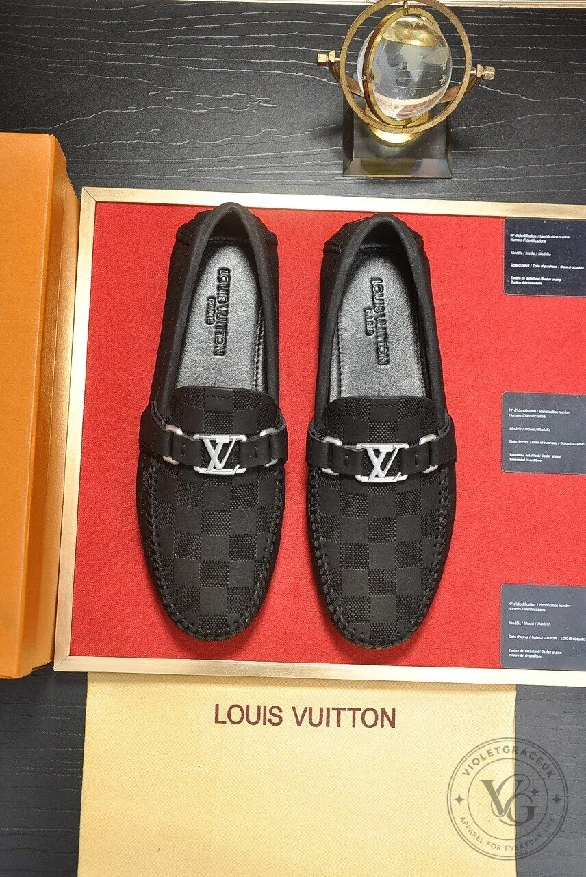 Louis Vuitton Black Damier Checkered Pattern Loafers for Men 9 Louis Vuitton Black Damier Checkered Pattern Loafers for Men