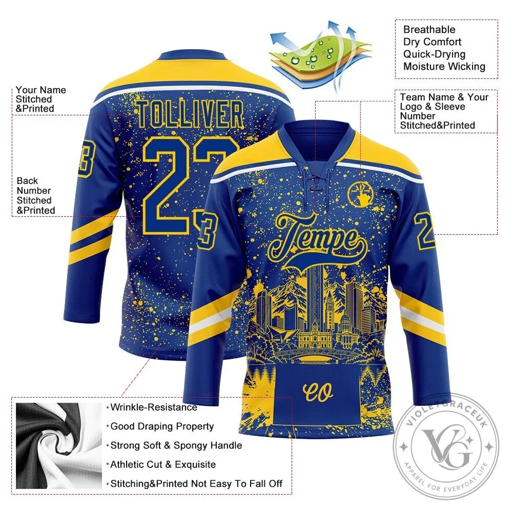 Denver Colorado City Skyline Paint Splatter Custom Royal Blue Hockey Jersey 13 Denver Colorado City Skyline Paint Splatter Custom Royal Blue Hockey Jersey