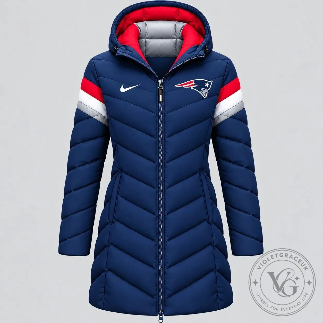 New England Patriots NFL Football Team Logo Winter Hooded Puffer Jacket