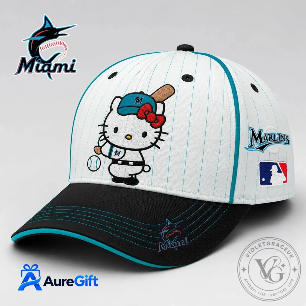 Hello Kitty Pinstripe Hat for Miami Marlins Baseball Fans Hello Kitty Pinstripe Hat for Miami Marlins Baseball Fans