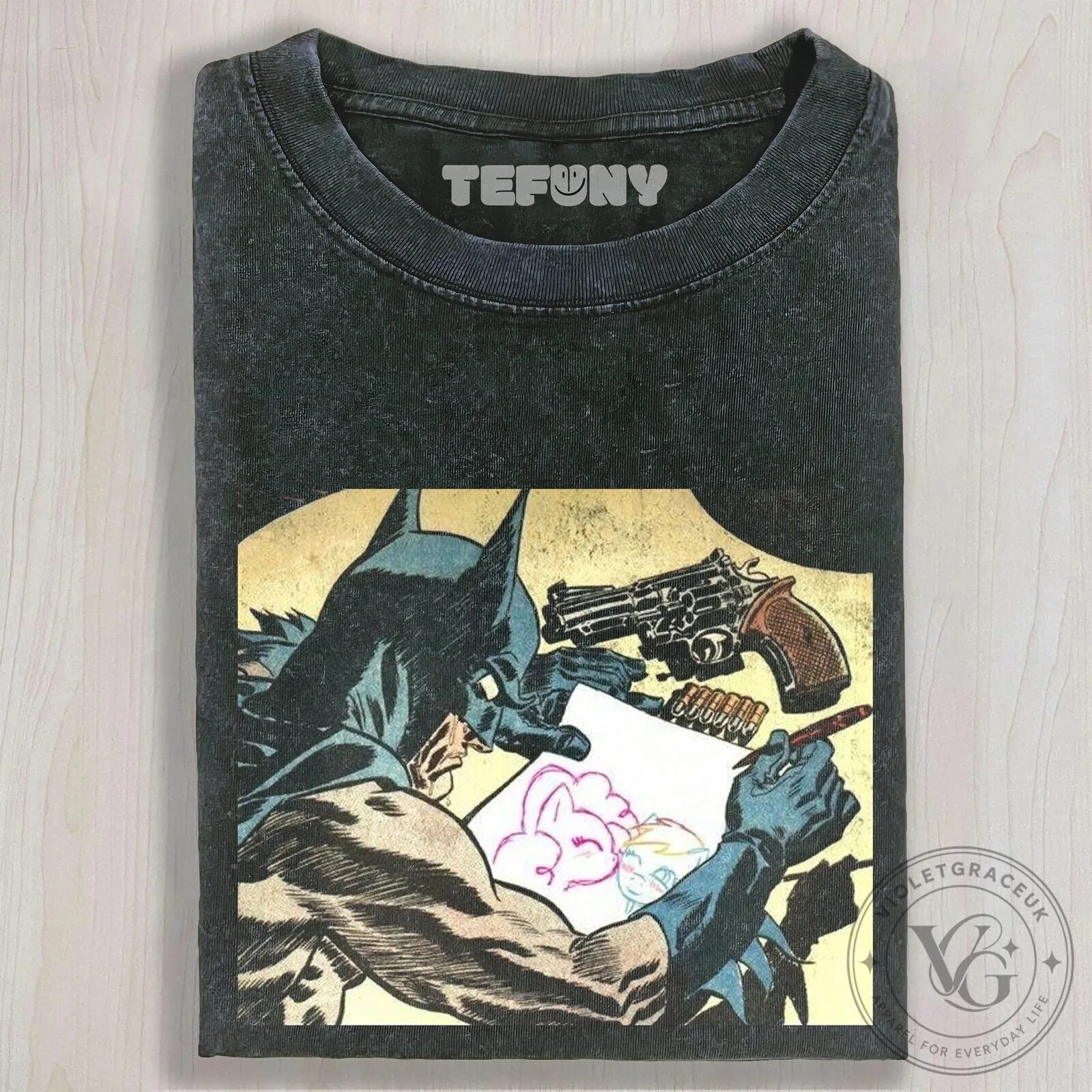 Batman Drawing My Little Pony Cartoon Funny Vintage Washed T-Shirt 5 Batman Drawing My Little Pony Cartoon Funny Vintage Washed T-Shirt