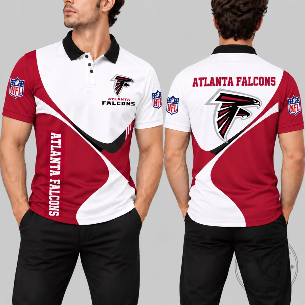 Atlanta Falcons National Football League Red White Curve Panel Polo Shirt Atlanta Falcons National Football League Red White Curve Panel Polo Shirt