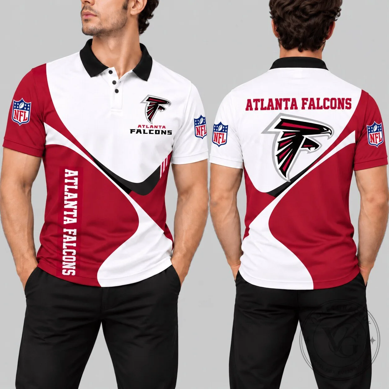 Atlanta Falcons National Football League Red White Curve Panel Polo Shirt
