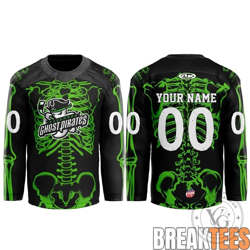 Savannah Ghost Pirates Skeleton Bones Custom Name and Number Hockey Jersey 5 Savannah Ghost Pirates Skeleton Bones Custom Name and Number Hockey Jersey