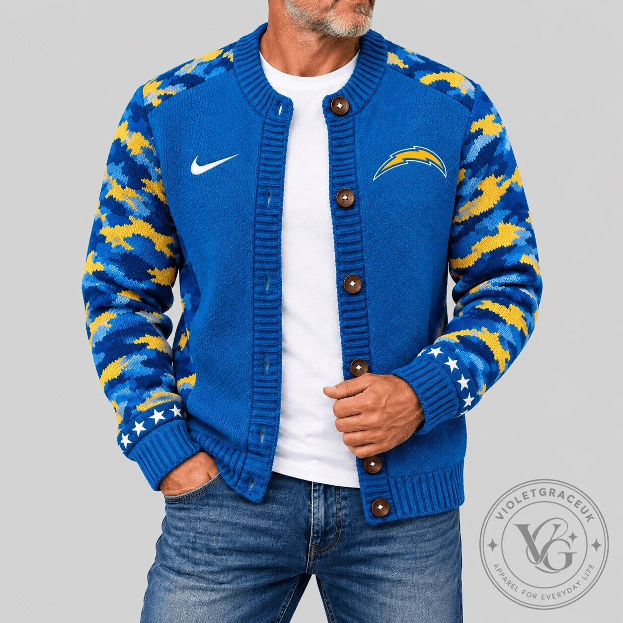 Los Angeles Chargers NFL Football Team Blue Knit Cardigan Sweater