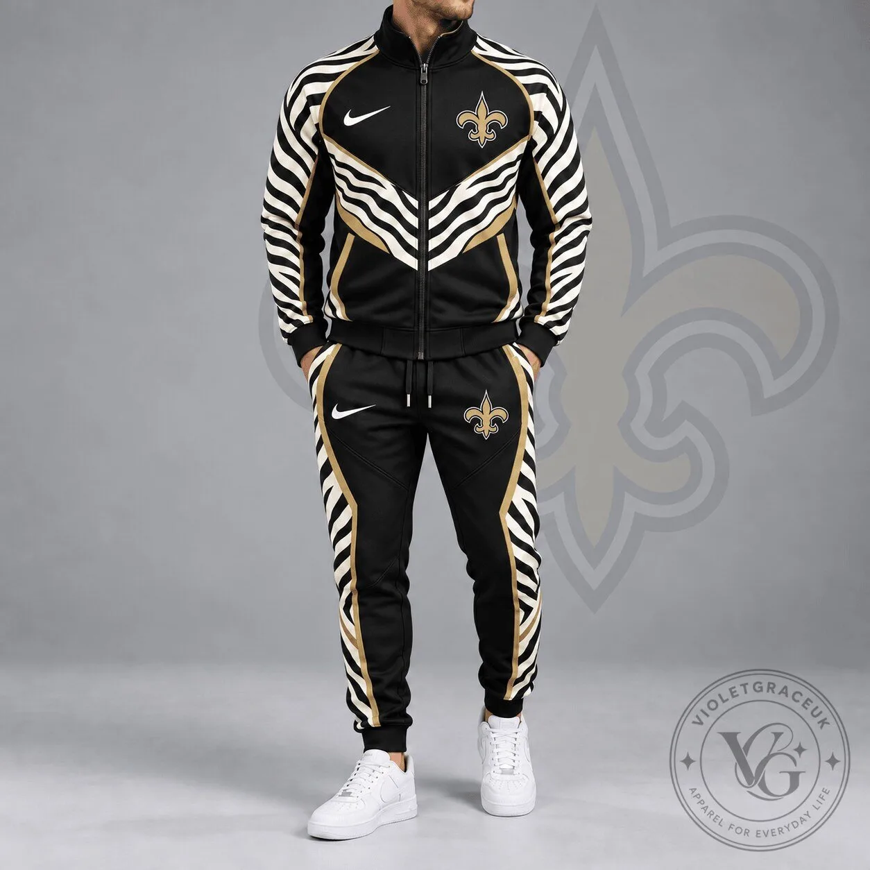 New Orleans Saints Dynamic Tiger Stripe Print Full Zip Track Jacket