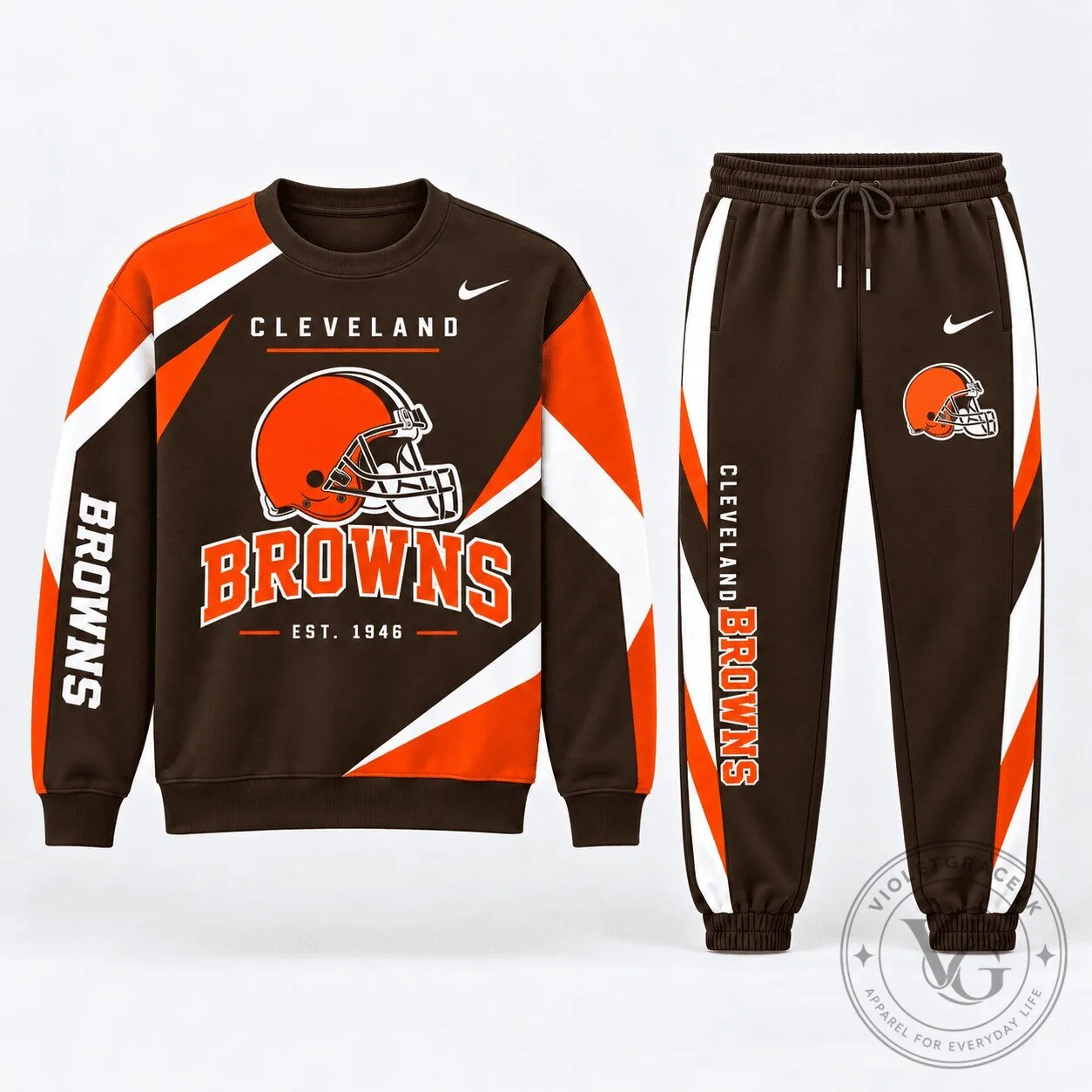 Cleveland Browns Football Team Brown and Orange Sweatshirt and Joggers Set
