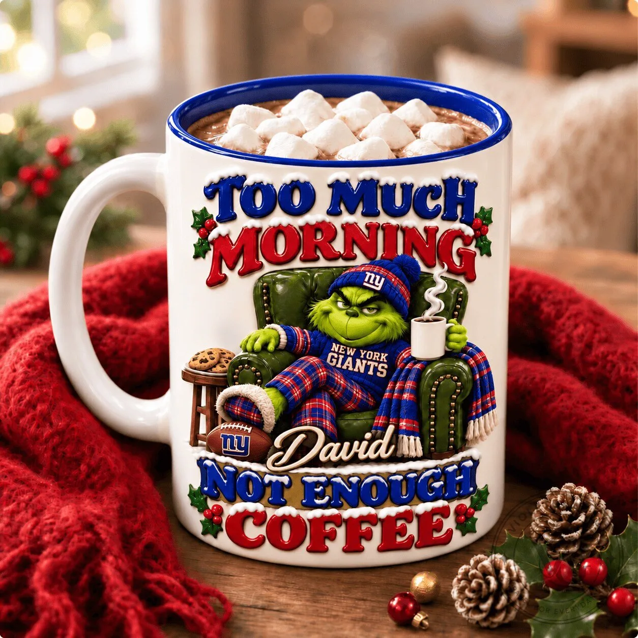 New York Giants Grinch Too Much Morning Not Enough Coffee Mug