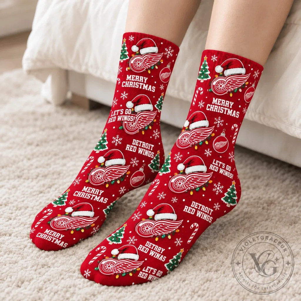 Detroit Red Wings Christmas Holiday Pattern Crew Socks Detroit Red Wings Christmas Holiday Pattern Crew Socks