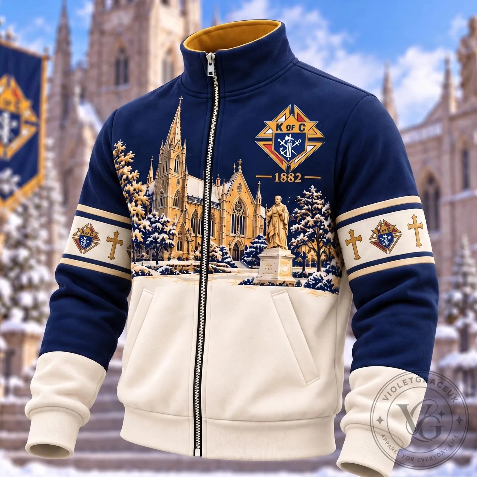 Knights of Columbus Catholic Church Winter Scene Full Zip Jacket