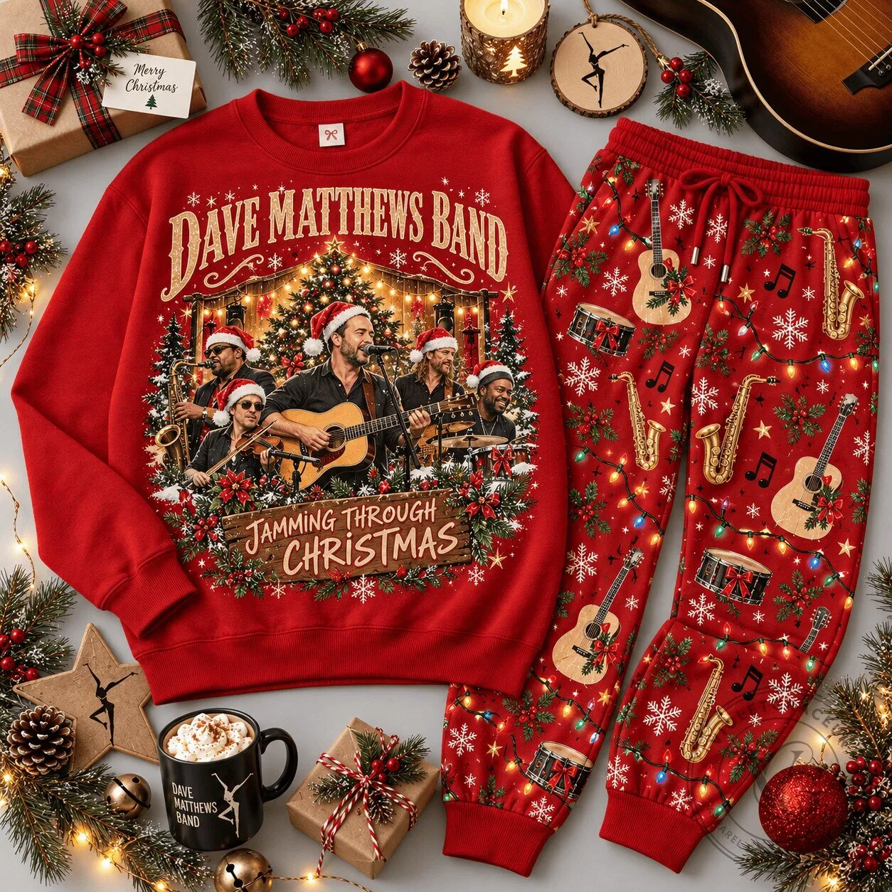 Dave Matthews Band Jamming Through Christmas Portrait Holiday Pajamas Set