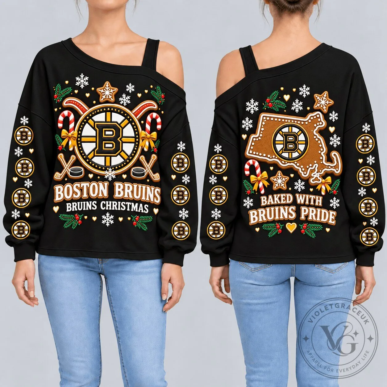 Boston Bruins Christmas Gingerbread Holiday Baked With Bruins Pride Sweatshirt