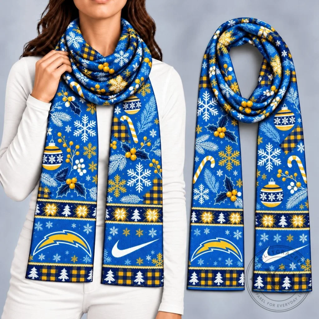Los Angeles Chargers Christmas Game Day Scarf Los Angeles Chargers Christmas Game Day Scarf